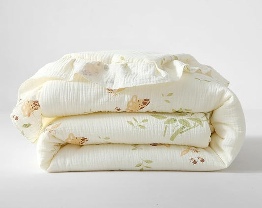 100% Cotton Muslin Crib Comforter/Quilt,Ultra Soft Cozy Reversible Baby Blanket,All Season Toddler Blankets for Boys and Girls, Machine Washable,41"x48"