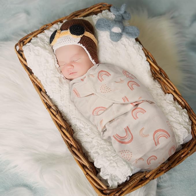 GLLQUEN BABY Swaddles for Newborn - 3 Pack Swaddle 0-3 Months, for Newborn Baby Boys and Girls, Soft Swaddle Blanket Wrap, Easy Change, Rainbow & Wave