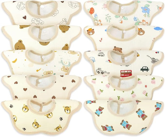 EllieHouse Baby Bibs for Girls Boys 10Pack Muslin Drool Teeth Drooling Teething Bibs Muslin Cotton for Infant Toddler