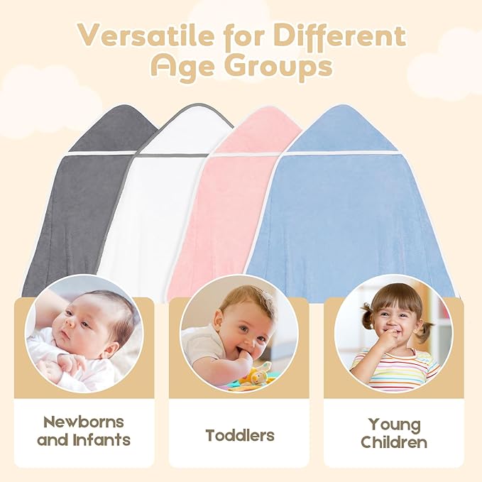 Hooded Towel for Newborn, 4 Pack Soft Coral Fleece Baby Towels, Ultra Absorbent Bath Cloths Bulk for Infants, Toddlers, Newborn Essential- 30 x 30 inch - Multicolor