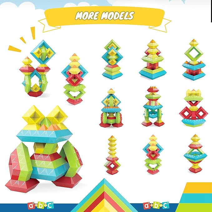 40Pcs Montessori Toys for Ages 3 4 5 6 Toddlers Kids Baby,Pyramid Stacking Building Toys,3D Preschool Learning Blocks for Kids,STEM Sensory Toy Gifts for 3-5 Year Old Boy Girl,Plastic Storage Bag Set