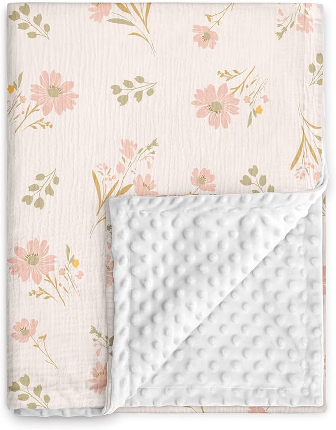 GLLQUEN BABY Blankets for Unisex Newborn Super Soft Nursery Minky Blankets with Muslin Cotton Front and Dotted Fleece Backing, Spring is in The Air, 30 x 40 inches