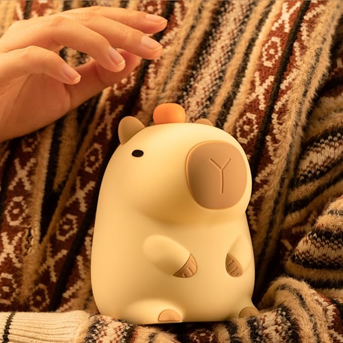 ShopHar Capybara Night Light, Cute Adorable Animal Nursery LED Night Lamp, USB Rechargeable Timing Dimming Sleep Table Lamp with Touch Sensor for Bedrooms, Living Room