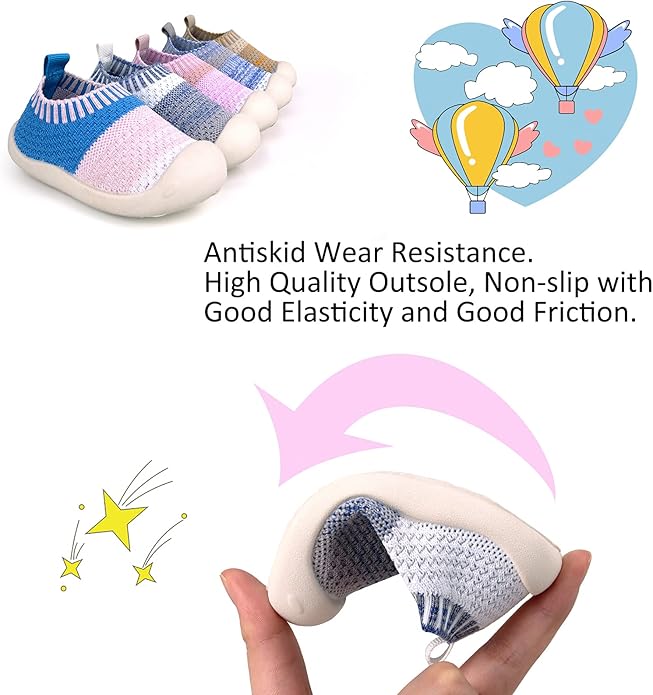 Baby First-Walking Shoes 1-4 Years Kid Shoes Trainers Toddler Infant Boys Girls Soft Sole Non Slip Cotton Canvas Mesh Breathable Lightweight TPR Material Slip-on Sneakers Outdoor