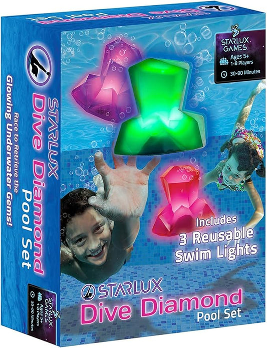 Dive Diamonds – Diving Toys and Light Up Pool Toys for Kids | Ages 4-8+, 1-8 Players | Glow in the Dark Pool Toys, Light Up Dive Toys | Swim Toys | Pool Diving Toys | Bright, Easy Grip, 100% Reusable