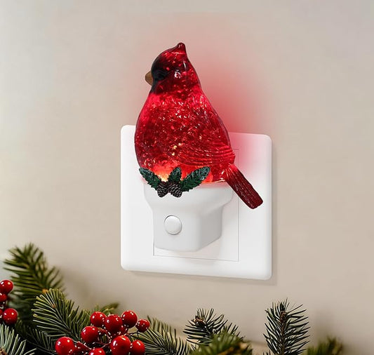 Christmas Cardinal Night Light Plug into Wall Glitter Water Nightlight with USB/Outlet Options, Christmas Decorative Nightlight for Bedroom Kitchen Nursery Hallway Holiday Decorations Gifts (Cardinal)