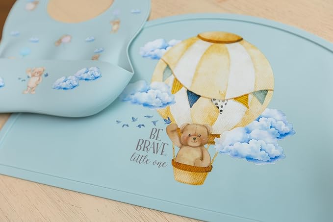Silicone Baby Bib and Mat | Boys Girls Babies & Toddlers | Waterproof, Adjustable, BPA Free