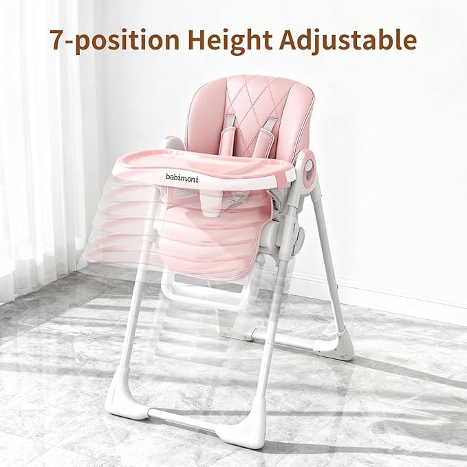 4 in 1 High Chairs for Babies and Toddlers, Foldable Baby High Chairs, Feeding and Eating Seat Highchair with 4 Levels of Recline and 7 Levels of Height Adjustment, Pink