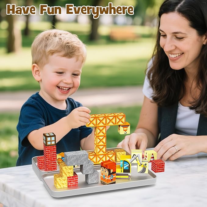 Magnetic Building Blocks for Kids, STEM Engineering Travel Toys with Portable Iron Box, Educational Construction Set for Toddlers Ages 3-8（35 Piece）