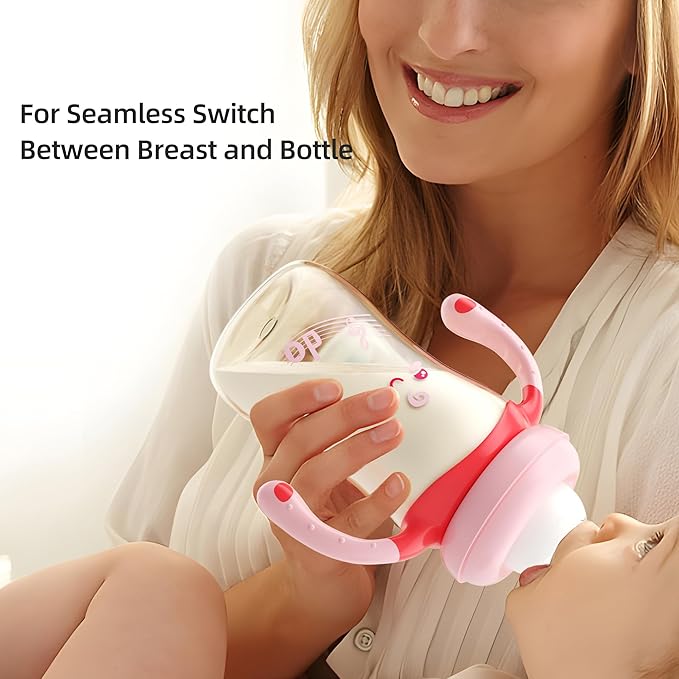 YOHKOH Natural PPSU Baby Bottle with Natural Response Nipple, Newborn Anti-Colic Baby Bottles with Handle, Wide Neck Mushroom Cap Baby Bottle (8.8oz (Pack of 4), Red1)