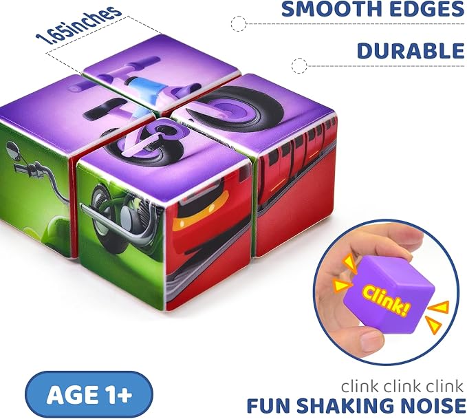 Magnetic Building Blocks Tiles, Large Magnetic 1.65 inch Cubic Puzzle Toys in Vehicles Theme, STEM Montessori Sensory Toys for Toddlers 1-3, Gifts for Girls & Boys