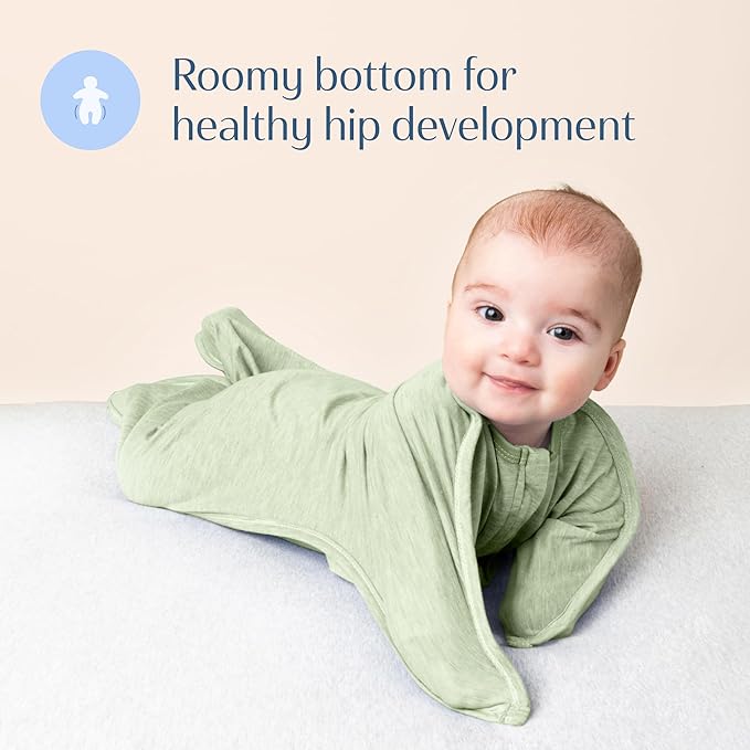 SleepingBaby Zipadee-Zip Transition Swaddle - Cozy Baby Swaddling Blanket with Zipper Convenience - Roomy Wearable Blanket for Easy Diaper Changes - 3-6 Month - Zen Garden Green Heather