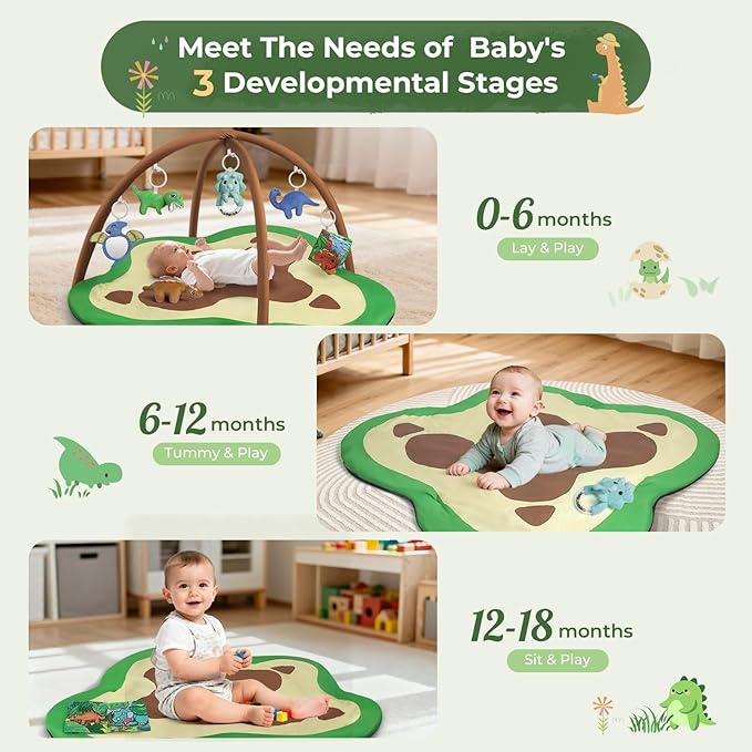 Baby Gym Play Mat, Oversize Dinosaur Claws Shaped Tummy Time Mat with 6 Detachable Baby Activity Toys, Baby Play Mat Promote Motor Skills & Sensory Development, Newborn Infant Essentials Gift