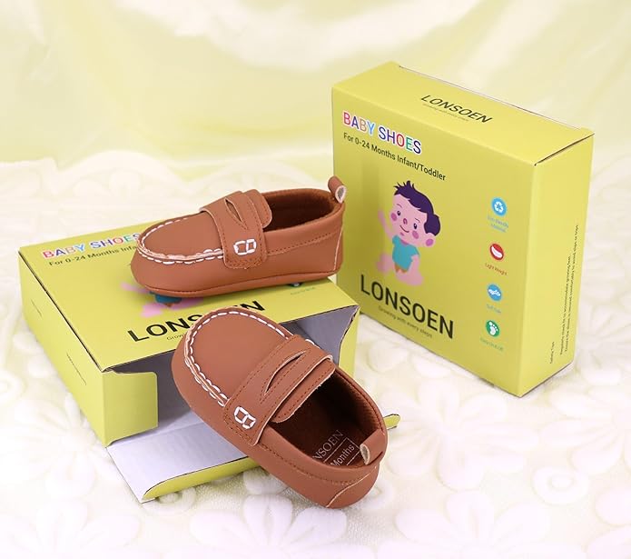 LONSOEN Baby Girls Boys Loafers Prewalker Dress Crib Shoes