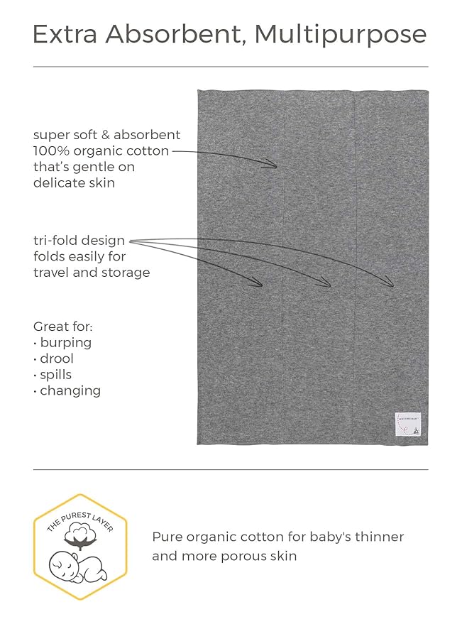 Burts Bees Baby Infant Burp Cloths, 100% Organic Cotton Extra Absorbent Soft Fabric Drool Cloths, 5-Pack Newborn Must-Have Essential Large Burping Cloths, One Size 17 x 11.75 Inches