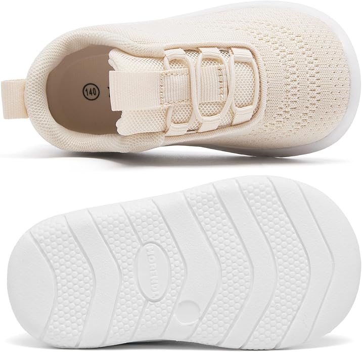 MORENDL Toddler Slip On Sneakers Baby Walking Shoes Non-Slip Breathable Unisex Pink Mesh Lace-Up Athletic Sneakers Infant Running Shoes