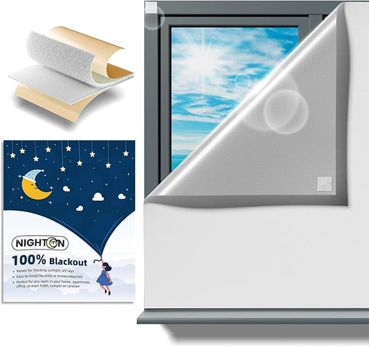 NIGHTON Portable Blackout Curtains 71"×57" Strong Hook and Loop Tape Strips with Adhesive,Black Out Shades That can be Cut,100% Blackout Material Window Blinds for Baby Nursery or Travel Use-White V6