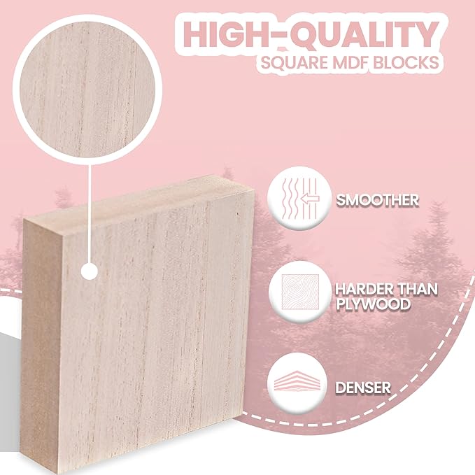 (8-Pack) - 4” x 4” Wooden Blocks for Crafts - 1-Inch Thick Square MDF Blocks - Smooth Surface with Wood Grain Pattern - Highly Customizable Blank Wood Squares