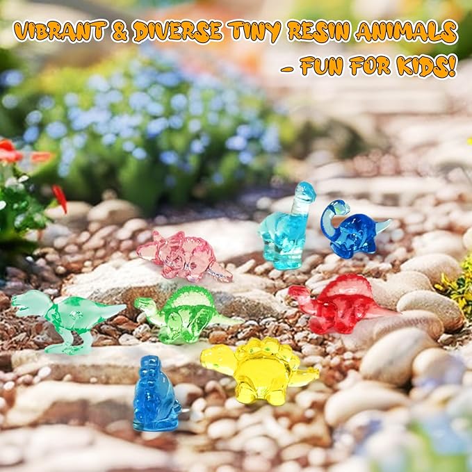 120 PCS Mini Dinosaur Figures, 12 Styles Resin Animals Mixed Loading, Tiny Multicolor Mini Resin Animals for Dollhouse Decor Vase Fillers Accessories Decorations
