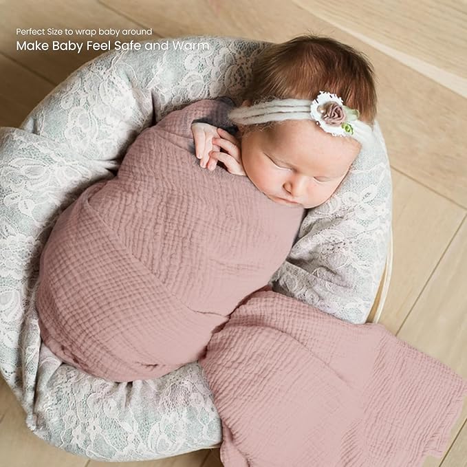 lulumoon Muslin Swaddle Blankets for Baby: Lightweight & Breathable Receiving Blankets for Hospital - Neutral Registry Gift for Newborn 3pack (Chestnut)