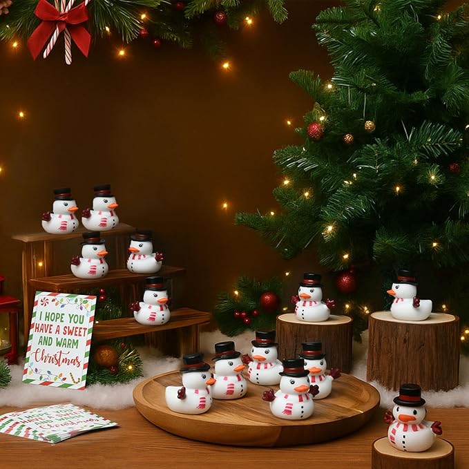 Yaomiao 24 Pcs Christmas Rubber Ducks Bulk Rubber Ducks Bath Toys Christmas Stocking Stuffers Snowman Decorations with Card Xmas Duck Gifts for Xmas Party Favors