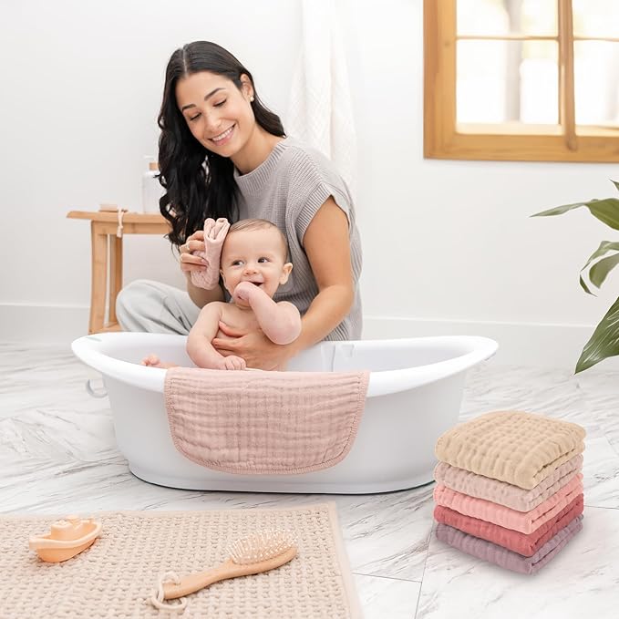 Comfy Cubs Muslin Baby Washcloths 10 Pack - Soft 6-Layer Cotton Wash Cloths for Sensitive Skin - 10"x10" Large, Gentle, Absorbent Infant Essentials for Newborn and Toddlers - Multi Girl