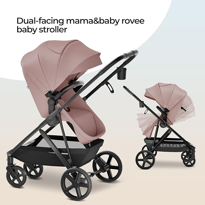 MAMA & BABY Rovee 2-in-1 Baby Stroller, Convertible Infant & Toddler Stroller with Reversible Seat, Large UPF 50+ Sun Canopy, Foldable Stroller with Shock-Absorbing Wheels & Storage Basket
