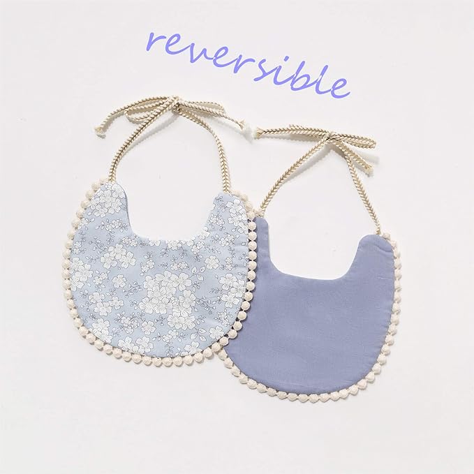 GZMM Baby Bib for Girls,Reversible Waterproof Handmade Natural Cotton Baby Drool Bib 0-12 Months 3 Pack