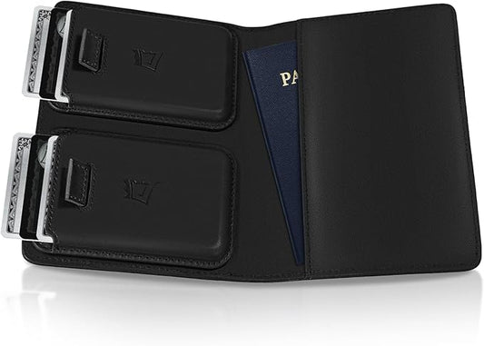 Kings Loot Passport Holder Wallet | RFID Protected Leather Travel Wallet with Built-in Trackable Holder | Holds 1-6 Cards & Passport | Slim & Stylish Wallets (Onyx Black)