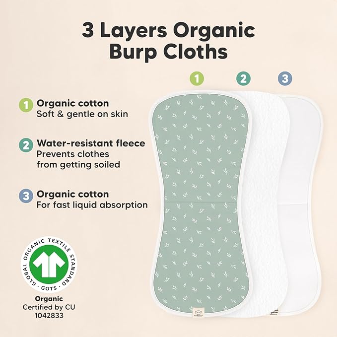 Organic Burp Cloths Baby Boy & Girl - 5-Pack Super Absorbent Cotton Burping Cloths for Babies, Soft & Plush Newborn Spit Up Rags, Infant Towels for Milk Spit Up, Unisex, Large 21" x 10" (Prairie)