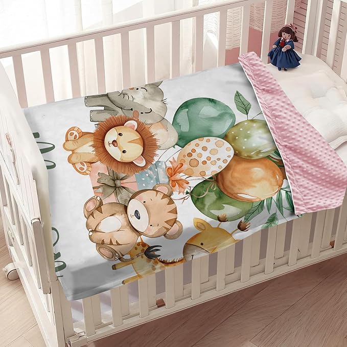 Personalized Baby Blanket with Name – Soft Double Layer Dotted Backing Custom Baby Blankets for Newborn Boys Girls, Forest Animals Flannel Receiving Swaddle, Idea(30"x40")