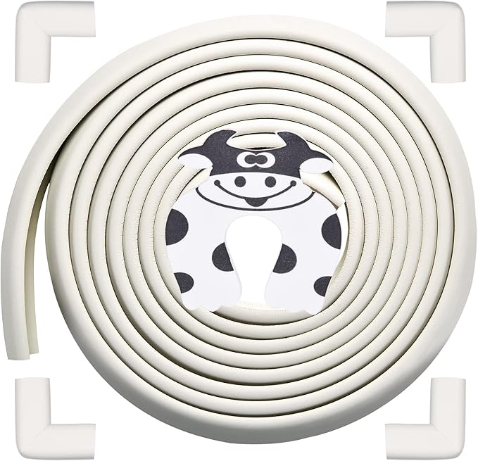 Baby Proofing Edge and Corner Guards, Safety Furniture Bumper with 3M Double-Sided Tape,16.40ft Edge + 4 Pre-Taped Corners Baby Corner Protector for Fireplace, Table, Stair, Cabinet (Beige White)