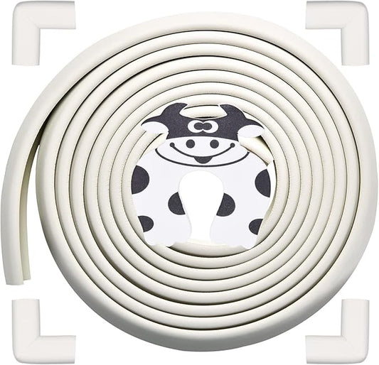 Baby Proofing Edge and Corner Guards, Safety Furniture Bumper with 3M Double-Sided Tape,16.40ft Edge + 4 Pre-Taped Corners Baby Corner Protector for Fireplace, Table, Stair, Cabinet (Beige White)