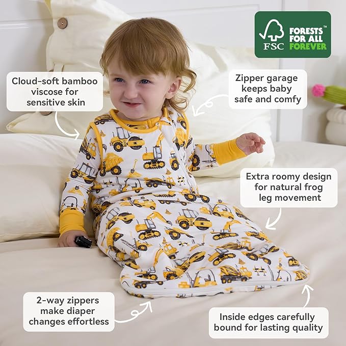 Bamboo Viscose Sleep Sack for Babies and Toddlers 1.0 Tog Wearable Blanket 2-Way Zipper Baby Shower Gifts