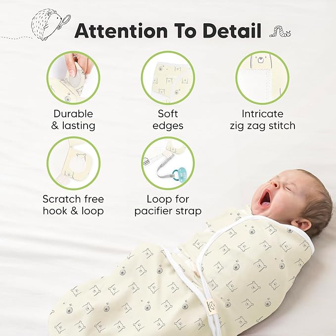 3-Pack Organic Baby Swaddle Sleep Sacks - Swaddles for Newborns, Infant 0-3 Months, Baby Girls, Boys, Soft & Snug Newborn Sleep Sack, Nursery Swaddling Blankets (Bumble Bear)