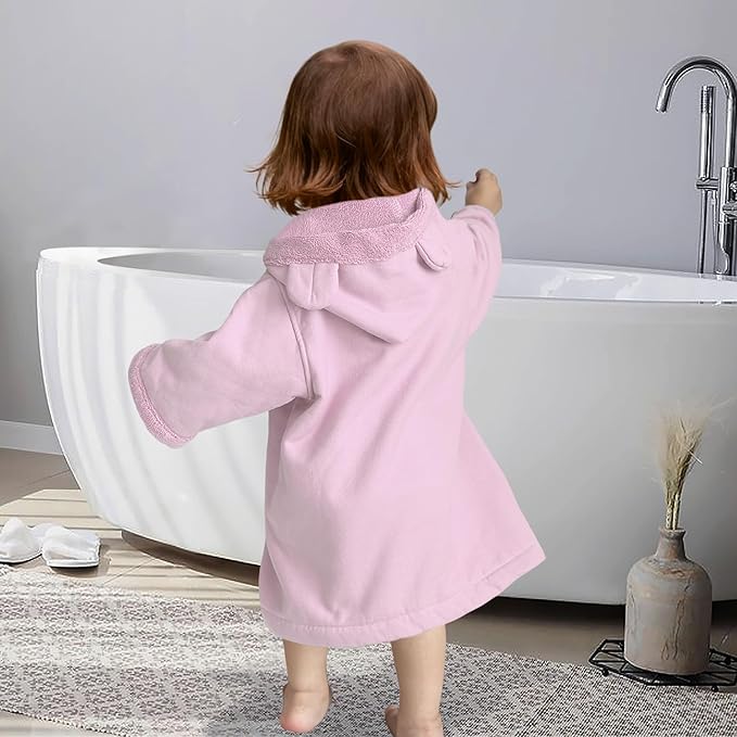 VOOVA & MOVAS Baby Hooded Towel with Bear Ear, 0-3Years | 100% Cotton,Low Lint, Ultra-Soft & Absorbent | Gentle for Sensitive Skin, Bath, Pool & Beach Towel | Newborn (Pink)