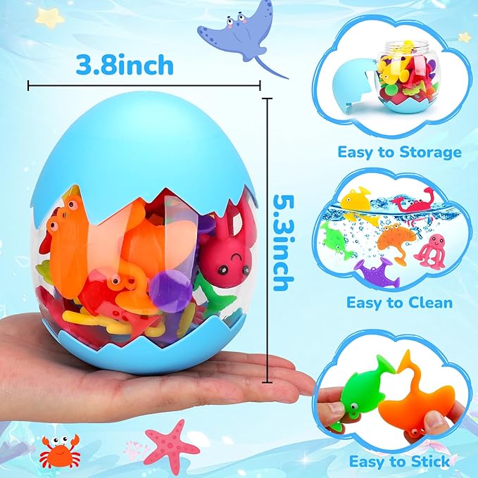 Toddler Suction Cup Bath Toys, Ocean Animal Bath Toys for Kids Ages 3-5 4-8 No Hole Mold Free Bathtub Toys for Toddlers 3-5 Kids Travel Window Building Toys for 3 4 5 Year Old Boys Girls Gifts