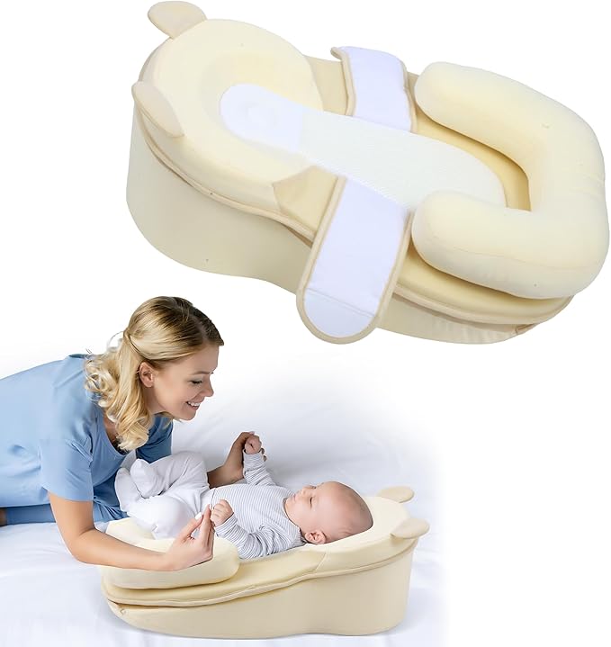Baby Feeding Pillow, Anti Overflow Feeding Pillow for Reducing Spit-Up, Safety Nursing Pillow, Baby Lounger Reflux Wedge Breastfeeding, Removable top and Bottom（Yellow）