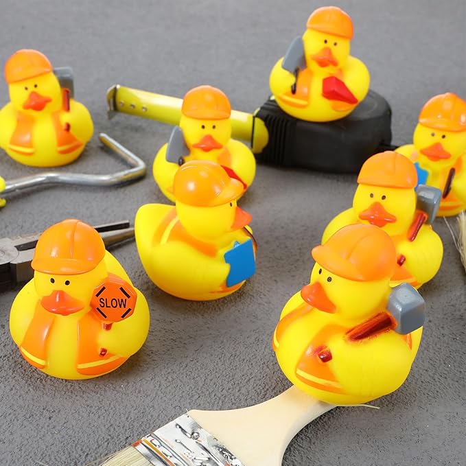 Jexine 24 Pieces Rubber Ducks 4 Styles Assorted Rubber Fun and Adorable Gifts Birthday Party Supplies Bathtub Floating Ducking Reward Gift Bag Filler(Construction Style)
