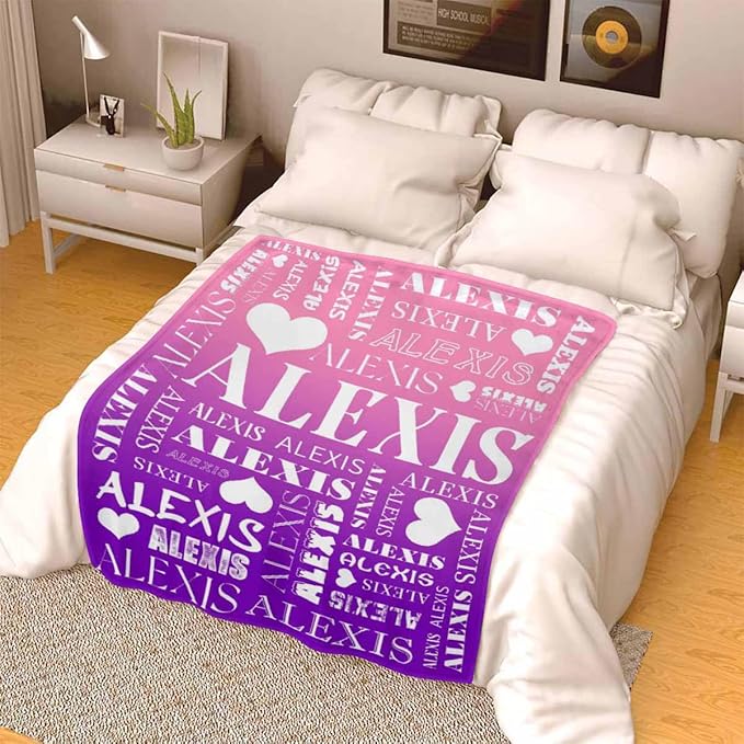Artsadd Personalized Baby Blankets with Name for Kids Custom Gradient Blanket for Boys Girls Customized Name Nursery Bed Blanket for Daughter Son Birthday Christmas Graduation Baby Shower