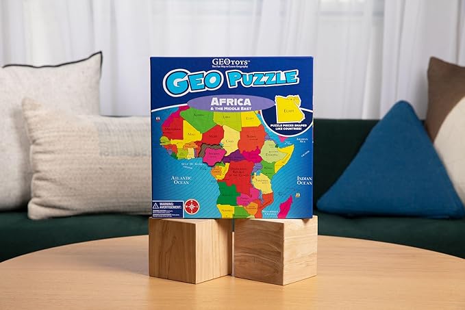 Geotoys GeoPuzzle, Africa and Middle East Shaped Jigsaw Puzzle, 65 Pc Geography Puzzle, Map Puzzle - Jigsaw Puzzles for Kids Ages 6-9 Years Old
