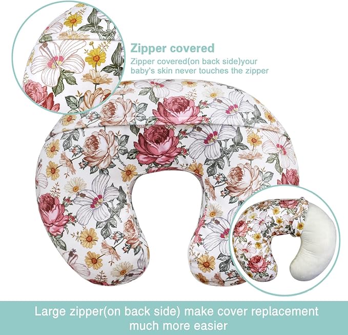 iEvolve Minky Nursing Pillow Cover Breast Feeding Pillow Cover Slipcover U Shape for Baby Boy Girl,Cover Only(Flora)