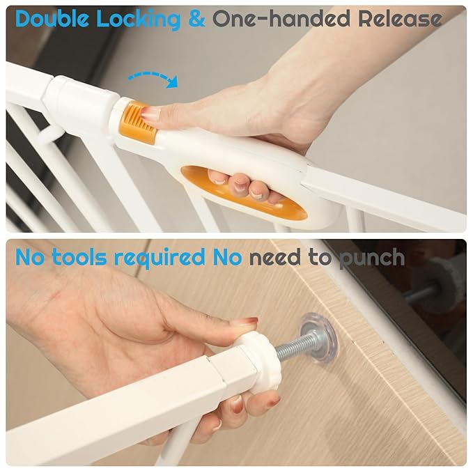 owlie Small Narrow Baby Gate for Stairs Doorways Hallways 23.6-27.6 Inch Wide Pressure Mounted Baby Gate Walk Through Child Gates Toddler Dogs Pet Indoor Stairway Doorway White (30.5'' Tall)