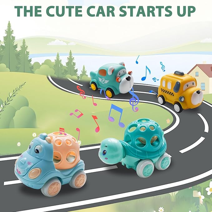 Car Toys for Babies Toddlers 1-3,Rattles Toy Car，Animals Friction Powered Push Toy Cars, 1 Year Old Girl Gifts，1 Year Old Boy Gift,First Ideal Early for Educational Toys
