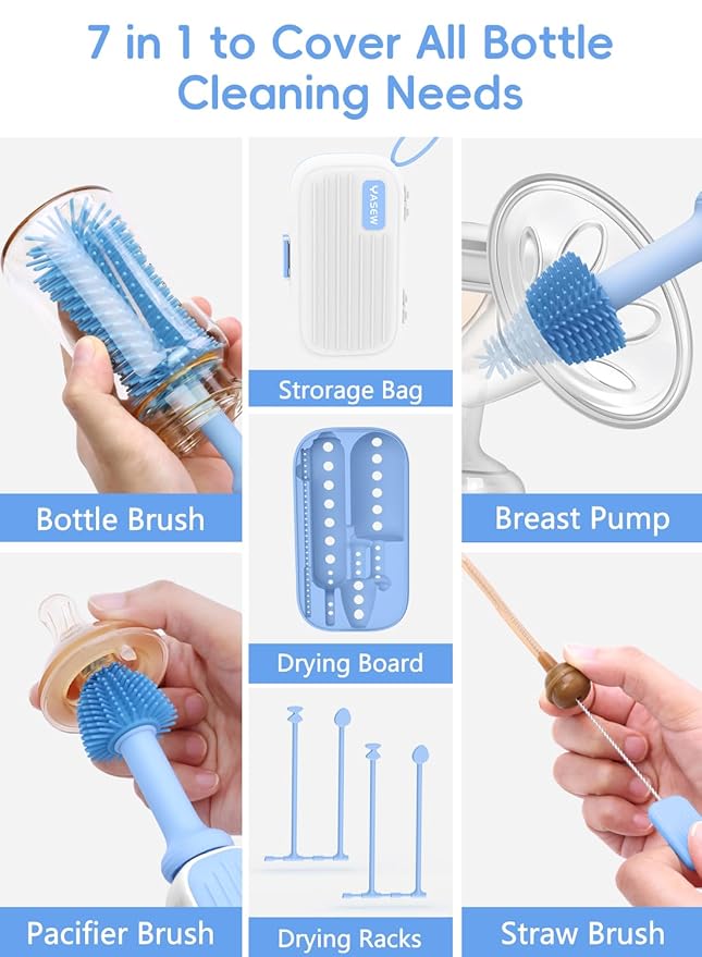 Electric Baby Bottle Brush Cleaner, Baby Travel Bottle Cleaner Kit- 2000mAh Rechargeable Silicone Brush, Drying Rack, Compact Storage Box, 360° Efficient Cleaning Bottle Brush for Home & On-The-Go