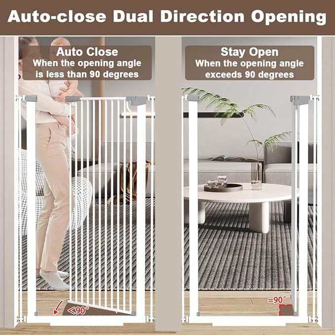Fairy Baby 51.18" Extra Tall Cat Pet Gate, 48.5"-56.2" Extra Wide Long Dog Gate for The House, Doorways, Hallways, Metal Large Pet Barrier Fence Indoor Kids Toddlers Gate Auto Close No Climb, White