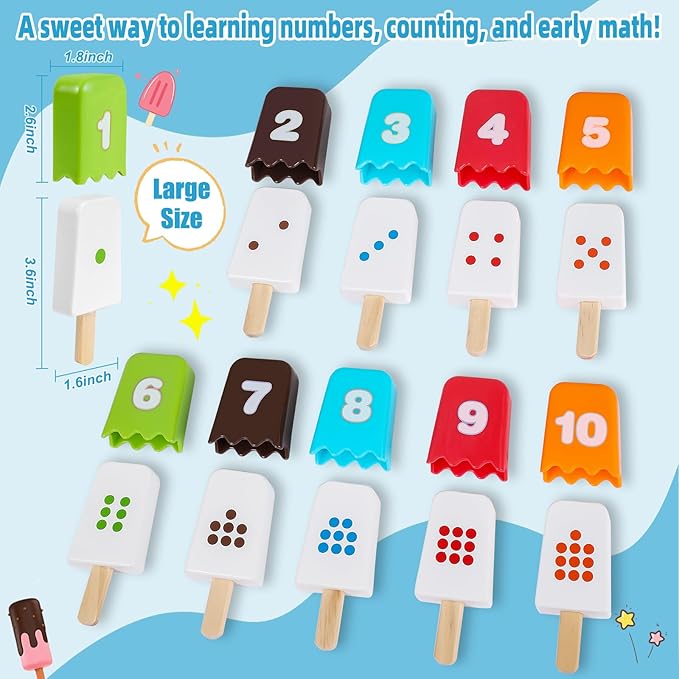 1-10 Number Matching Ice Cream Toy - 20 Pcs, Fun Number Toys for Kids, Toddler Number Learning Toys, Preschool Learning Activities, Montessori Toys Gift for 3+ Year Old Kids