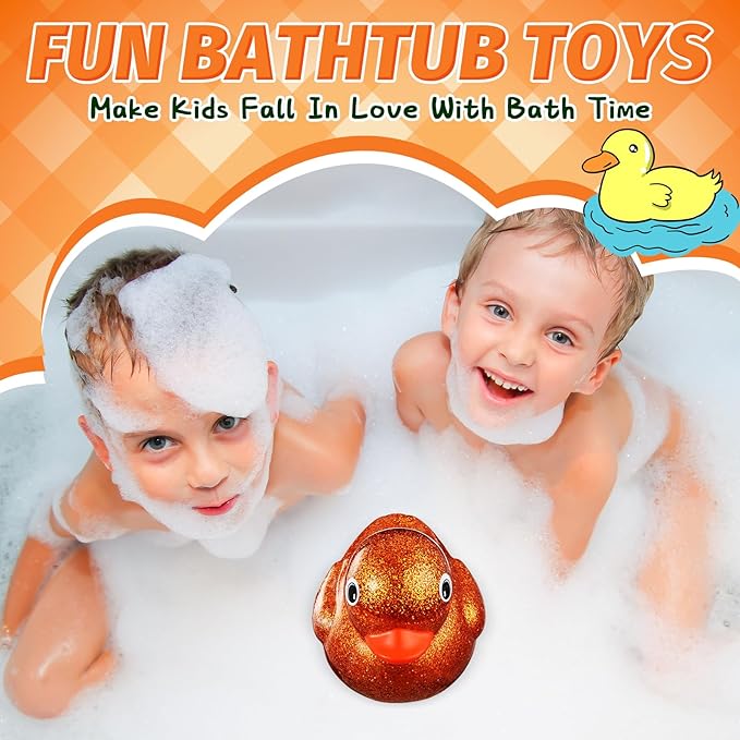 Honoson 6.89 Inch Giant Glitter Rubber Duck Big Glitter Rubber Duck Large Sparkly Duckling Bath Toy with Squeaky Sound for Summer Baby Shower Birthday Party Favor Gift(Orange)