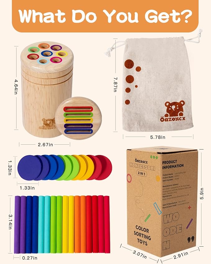 Wooden Learning Color Sorting Toys for Toddlers Sensory Sorting Coin Box Toys for Toddlers 1-3 Fine Motor Skills and Matching Games for Toddler Learning Toys