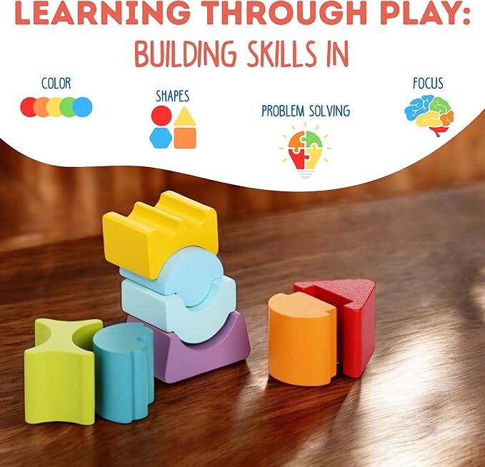 CUBIKA Flexible Tower Wooden Toy– Montessori Puzzle for Toddlers Ages 3+– Size and Shape Sorting Kids Stacking Toy– FSC-Certified Wood, German Water-Based Paints, Travel-Friendly